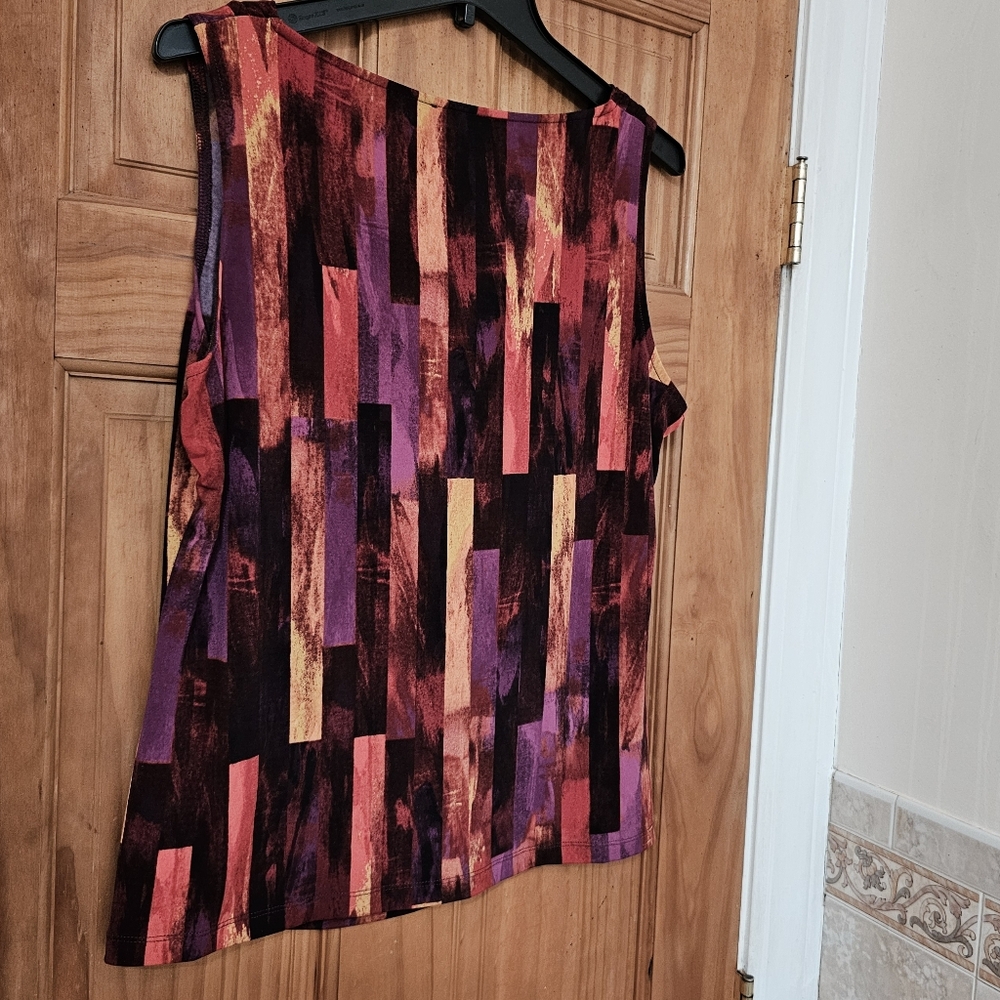 Calvin Klein Abstract Pattern Draped Neck Sleeveless Jersey Cami Tank Top - Picture 7 of 11